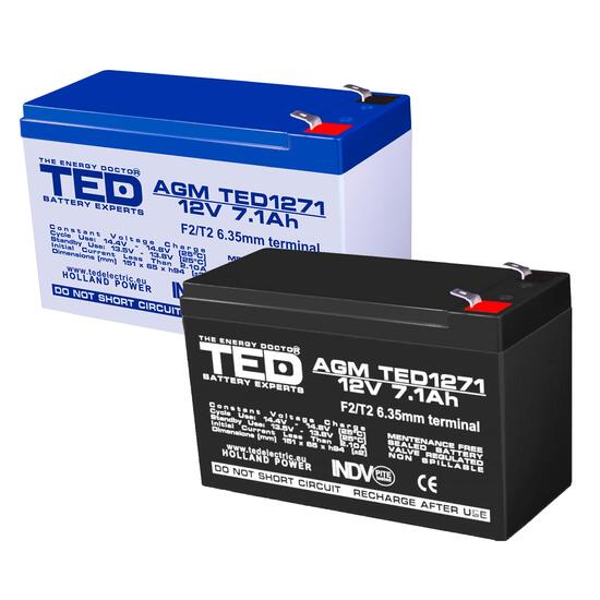Acumulator plumb acid 12V 7.1AH TED TED1271 AGM 151x65x95 mm terminal F2
