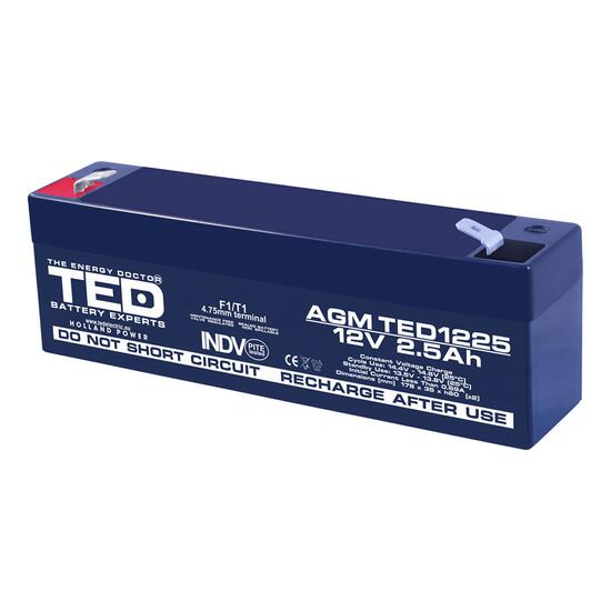 Acumulator plumb acid 12V 2.5AH TED TED1225 AGM 178x34x60 mm terminal F1