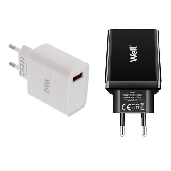 Alimentator USB Well, quick charge 3.0, 3A 18W, negru / alb