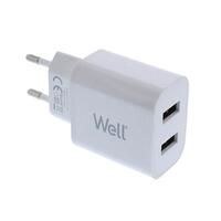 Incarcator USB retea Well , 2xUSB-A, 2A, alb