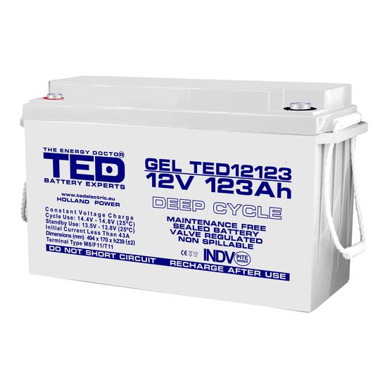 Acumulator plumb acid cu gel 12V 123AH TED TED12123 Deep Cycle 405x174x215 mm terminal M8