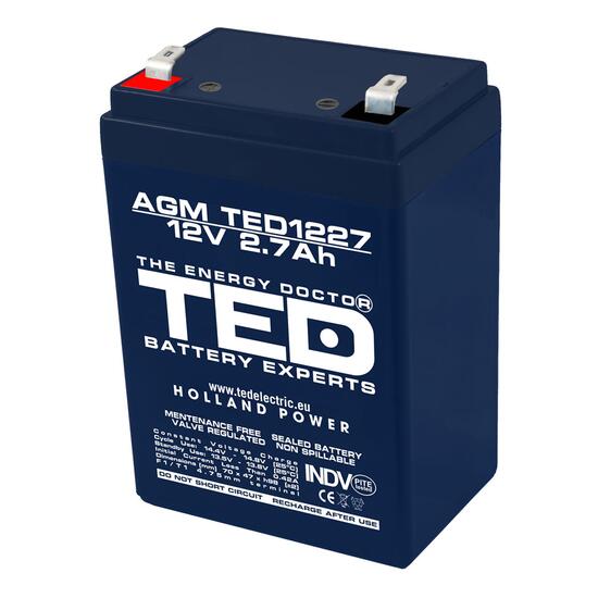 Acumulator plumb acid 12V 2.7AH TED TED1227 AGM 70x47x98 mm terminal F1