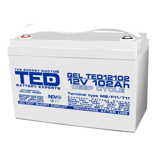 Acumulator plumb acid cu gel 12V 102AH TED TED12102 AGM VRLA 330x173x220 mm terminal M8