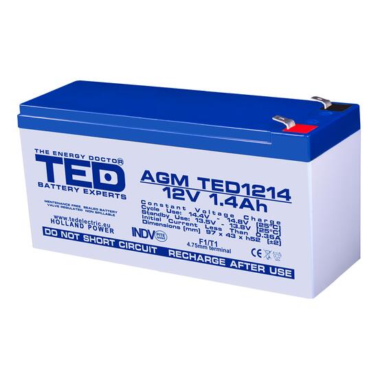 Acumulator plumb acid 12V 1.4AH TED TED1214 AGM 97x47x50 mm terminal F1