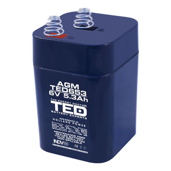 Acumulator plumb acid 6V 5.1AH, 5.3AH TED TED653 TD4R25 VRLA 67x67x96 mm terminal cu arcuri