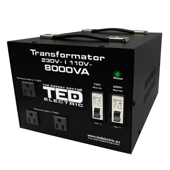 Transformator convertor 230>110V 8000VA/6400W TED 000262, 8kVA, cu carcasa