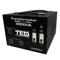 Transformator convertor 230>110V 3000VA/2400W TED 000248, 3kVA, cu carcasa