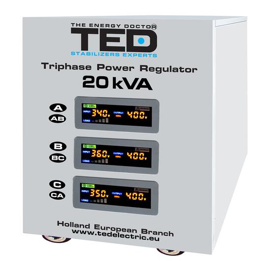 Stabilizator tensiune trifazat 20KVA 16KW TED 20K3SVC, servo motor, SVC