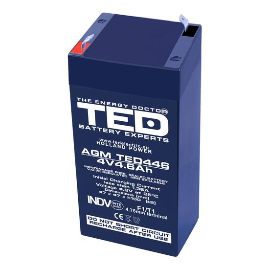 Acumulator plumb acid 4V 4.6AH TED TED446 AGM 47x47x100 mm terminal F1/T1