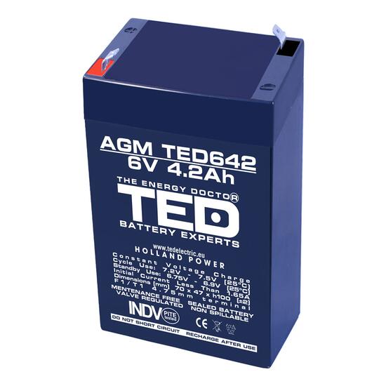 Acumulator plumb acid 6V 4.2AH TED TED642 AGM 70x47x100 mm terminal F1/T1
