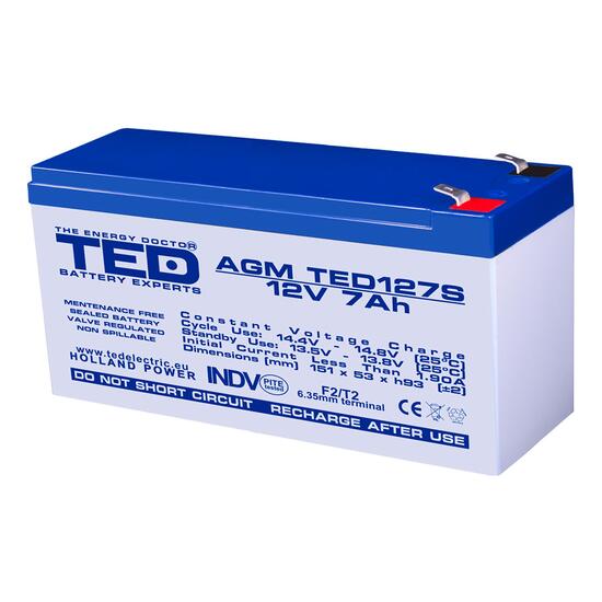 Acumulator plumb acid 12V 7AH TED TED127 Special AGM 149x49x95 mm terminal F2