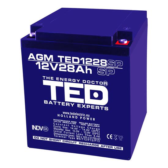 Acumulator plumb acid 12V 28AH TED TED1228 AGM 165x125x175 mm terminal M5