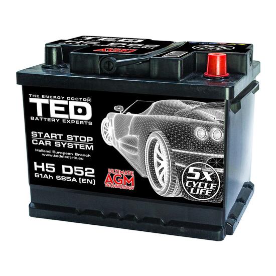Acumulator plumb acid 12V 61AH TED AGM start-stop 241x175x190 mm