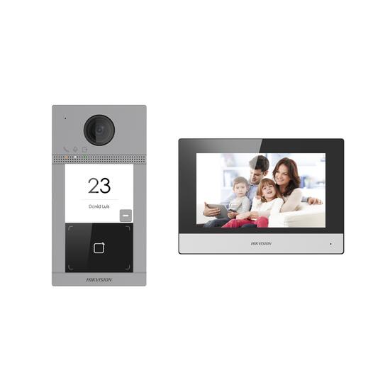 Kit video-interfon IP Hikvision DS-KIS604-S(B), Intercom, 1080p, microfon, ecran 7" TFT touch