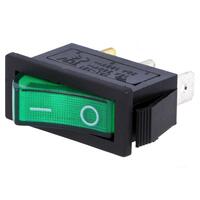 Intrerupator Rocker OFF-ON RSI1013C3GN, SPST, 15A/250VAC, lampa cu neon, verde