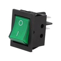 Intrerupator Rocker OFF-ON RSI2013C3GN, DPST, 15A/250VAC, lampa cu neon, verde