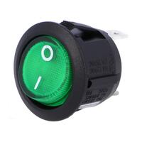 Intrerupator rocker rotund SPST, bec 220V, verde, cu revenire