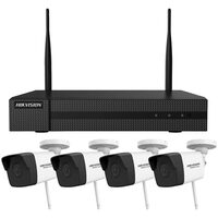 Pachet cu 4 camere WiFi Bullet HWI-B120-D/W 2MP, NVR HiWatch HWN-2104MH-W, fara HDD