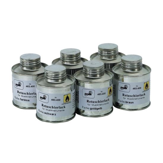 Set 5 lacuri pentru retus vioara Gewa 463.400 , 100 ml transparent, auriu, maro, negru, rosu, galben