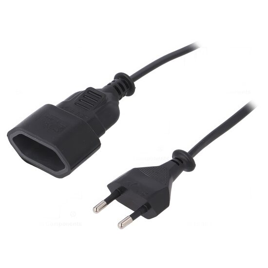 Cablu prelungitor alimentare 3M, negru, 2x0.75mm2, 2.5A, fara pamantare, stecher plat