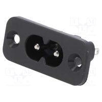 Conector alimentare panou CAS AC C8 IEC60320, soclu, tata, cu siguranta, 2.5A, 250VAC, prindere cu surub