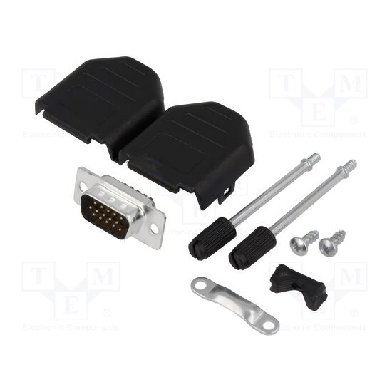 Mufa conector D-Sub HD 15 pini tata, lipire, pe cablu, incl. carcasa