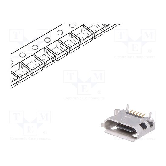 Mufa micro USB B mama, pentru PCB, pini orizontali