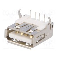 Mufa USB A soclu, montare panou, THT, in unghi 90°