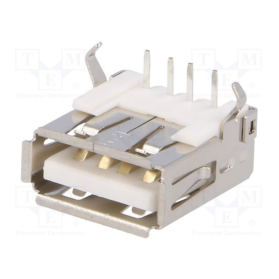 Mufa USB A soclu, montare panou, THT, in unghi 90°