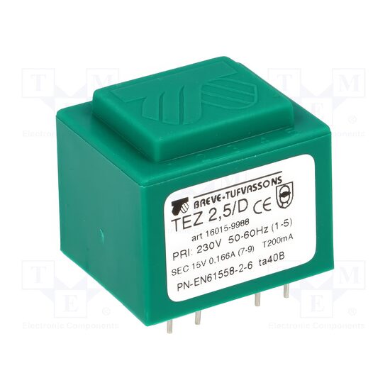 Transformator Incapsulat, montare PCB, 2,5VA 230/15V