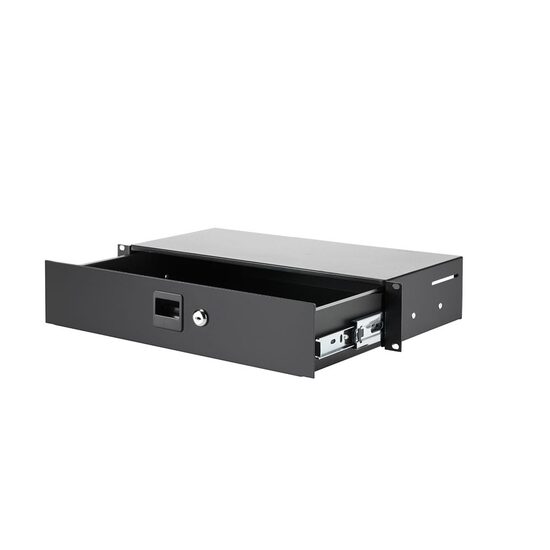 Sertar rack 19" 2U cu adancime de 200 mm, otel, sustine 25 kg, negru
