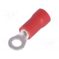 Terminal cu inel, M3, D 3.2mm, 0.5-1mm2, crimpat, pe cablu, roşie