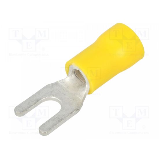 Terminal furca, M4, D 4.33mm, 4-6mm2, crimpat, pe cablu, izolata, galben