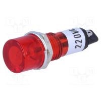Lampa de control cu neon, plata, rosie, 230VAC 10mm IP20