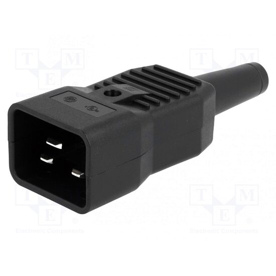 Mufa alimentare pc ac tata dreapta pe cablu pini orizontali iec-60320 c20