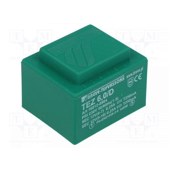 Transformator incapsulat PCB 6VA 230/12V 250MA