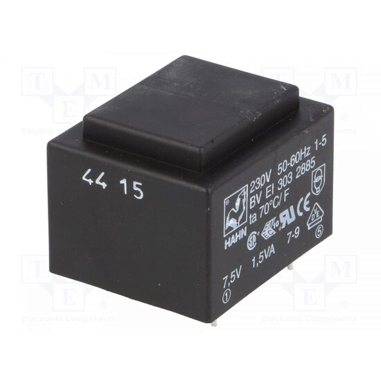 Transformator incapsulat PCB 1,5va; 230vac; 7,5v; 200ma