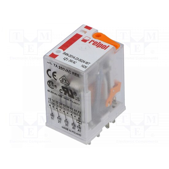 Releu electromagnetic 4PDT;Ubobina24VAC;6A/250VAC;6A/24VDC
