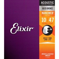Corzi chitara acustica 10-47 Elixir Nanoweb 11002 80/20 , extra light, coated