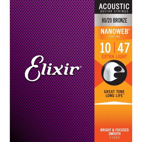 Corzi chitara acustica 10-47 Elixir Nanoweb 11002 80/20 , extra light, coated