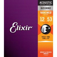 Corzi chitara acustica 12-53 Elixir Nanoweb 11052 80/20 , light, coated