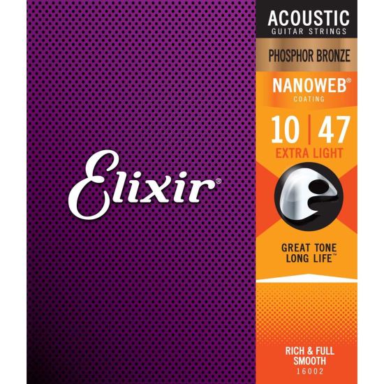Corzi chitara acustica 10-47 Elixir Nanoweb 16002 phosphor bronze , extra light, coated