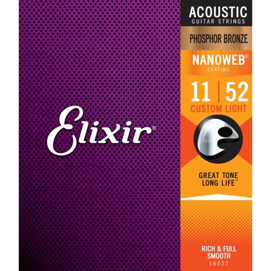 Corzi chitara acustica 11-52 Elixir Nanoweb 16027 phosphor bronze , custom light, coated