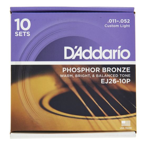 Pachet 10 seturi corzi chitara acustica 11-52 D'Addario EJ26-10P phosphor bronze , custom light