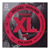Pachet 2 seturi corzi chitara electrica 45-100 D'Addario EXL170TP nickel , regular light