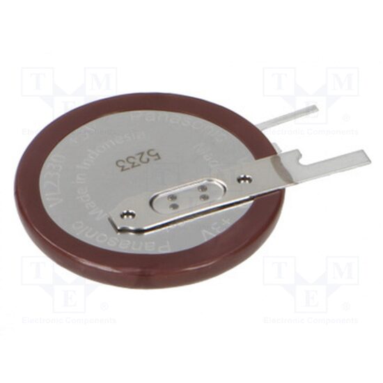 Produs: Acumulator Li VL2330-3v/50 mAH, terminale laterale 2 pini, fixare verticala
