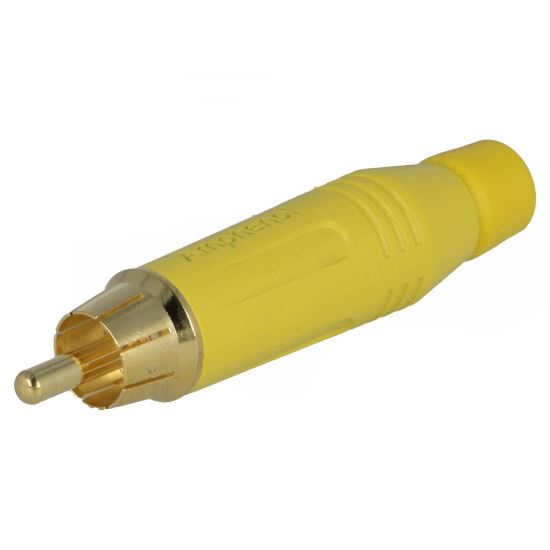 Mufa Amphenol ACPR-YEL, RCA, tata, drept, lipire, galben, aurit, pe cablu, 3÷7mm