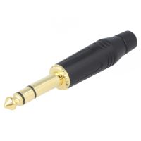 Mufa Amphenol ACPS-GB-AU, Jack 6.3mm, tata, stereo, drept, pe cablu, lipire, neagra, aurit