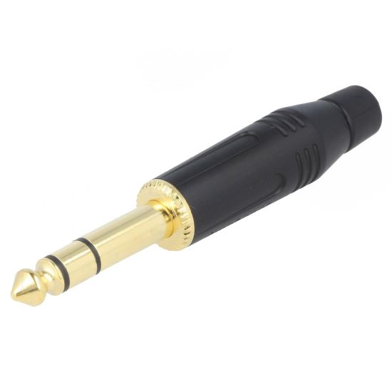 Mufa Amphenol ACPS-GB-AU, Jack 6.3mm, tata, stereo, drept, pe cablu, lipire, neagra, aurit