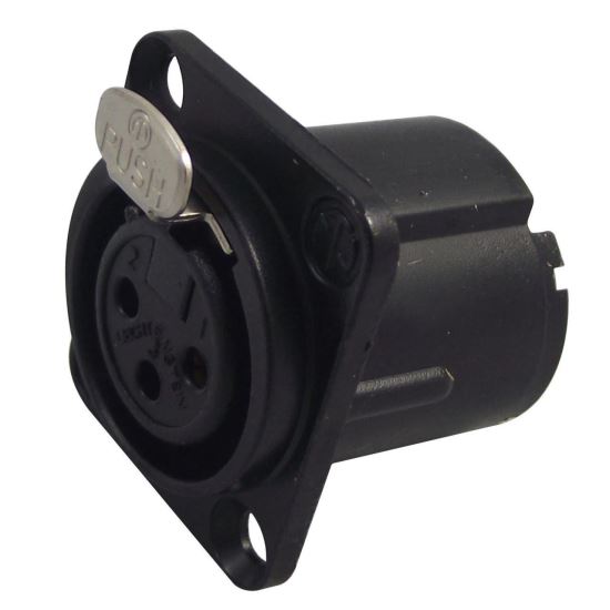 Soclu Neutrik NC3FDLB1, XLR, mama, pin 3, cu buton, lipire, neagra, 16A, 19x24mm